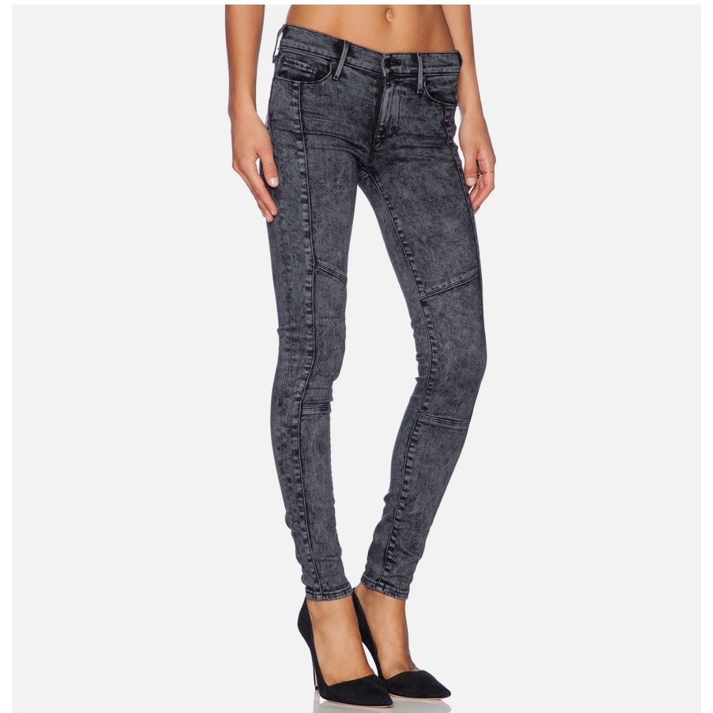 True Religion‎ Halle Mid Rise Super Skinny Moto Jeans Black Acid Wash Size 28